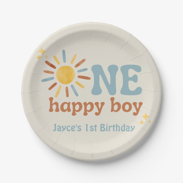 One Happy Boy, 1st Trip Around The Sun Paper Plates (Front)