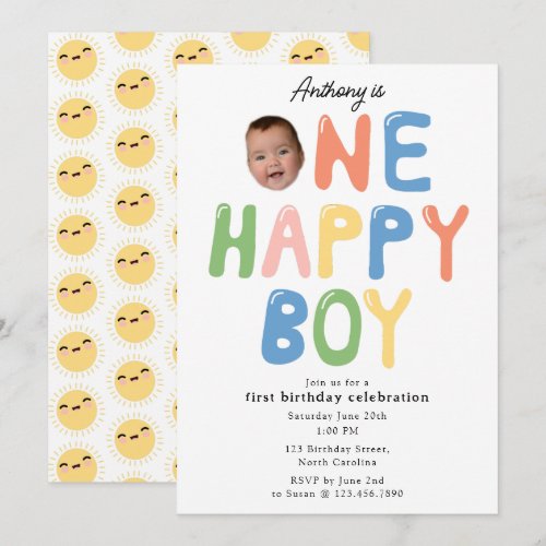 One Happy Boy Birthday Invite 1st Birthday Photo