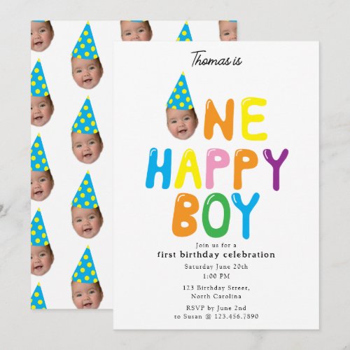 One Happy Boy  Birthday Invite 1st Birthday Photo