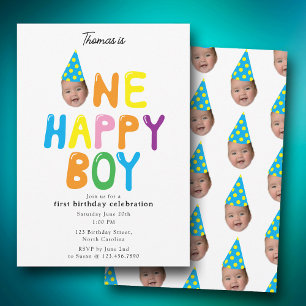 One Happy Boy  Birthday Invite 1st Birthday Photo 