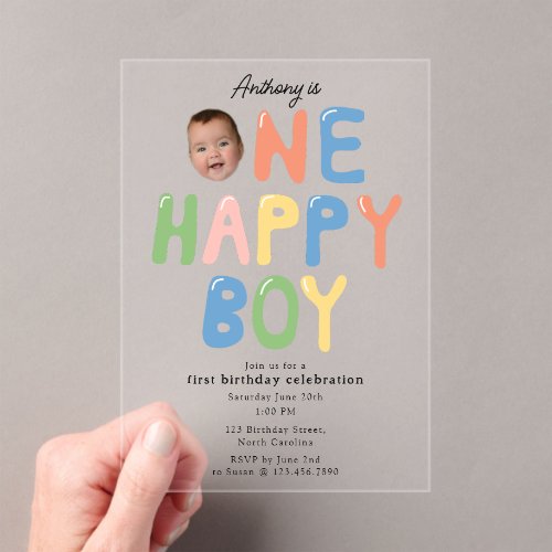 One Happy Boy Birthday Invite 1st Birthday Photo