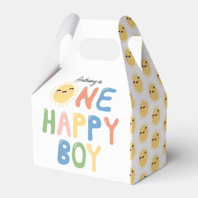 One Happy Boy Birthday Invite 1st Birthday Sun Favor Boxes (Front Side)