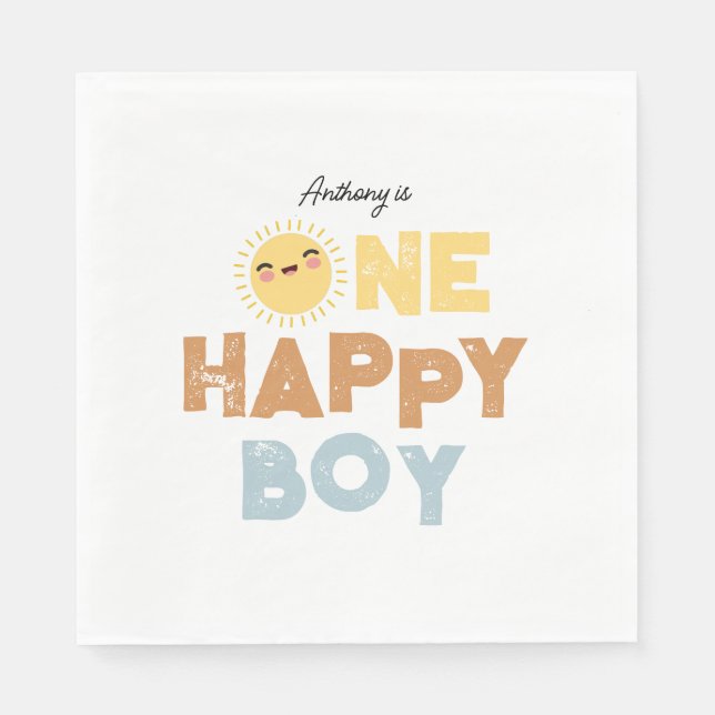 One Happy Boy Birthday Invite 1st Birthday Sun Napkins (Front)
