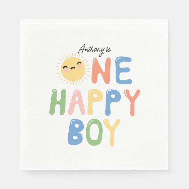 One Happy Boy Birthday Invite 1st Birthday Sun Napkins (Front)