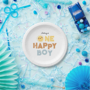 One Happy Boy Birthday Invite 1st Birthday Sun Paper Plates