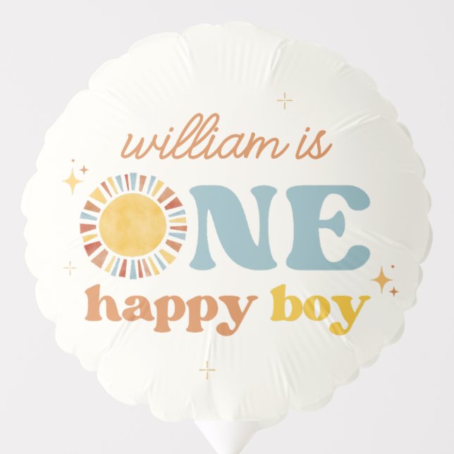One Happy Boy Boho Sun 1st Birthday Balloon (Front)