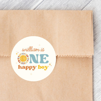 One Happy Boy Boho Sun 1st Birthday Stickers