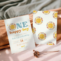 One Happy Boy Boho Sun First Birthday Invitation