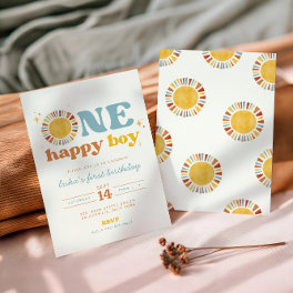 One Happy Boy Boho Sun First Birthday Invitation
