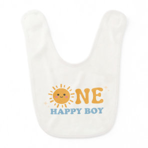 ONE Happy Boy First Birthday Bib, 1st Birthday Baby Bib