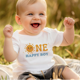 ONE Happy Boy First Birthday Onsie, 1st Birthday Baby Bodysuit