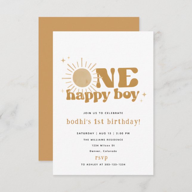 One Happy Boy First Trip Around Sun Invitation (Front/Back)