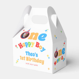 One Happy Boy Fun Colorful 1st Birthday Photo Favor Boxes