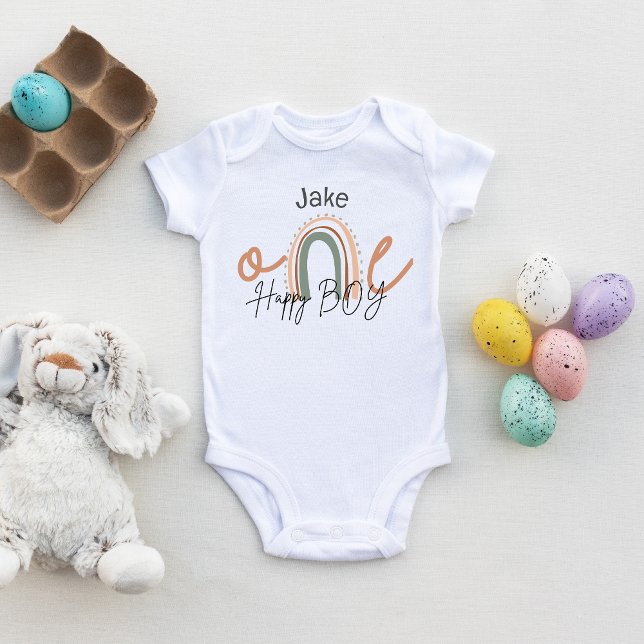 One Happy Boy – Rainbow 1st Birthday Personalized Baby Bodysuit (Creator Uploaded)