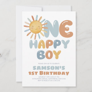 One Happy Boy Sun 1st Birthday Invitation