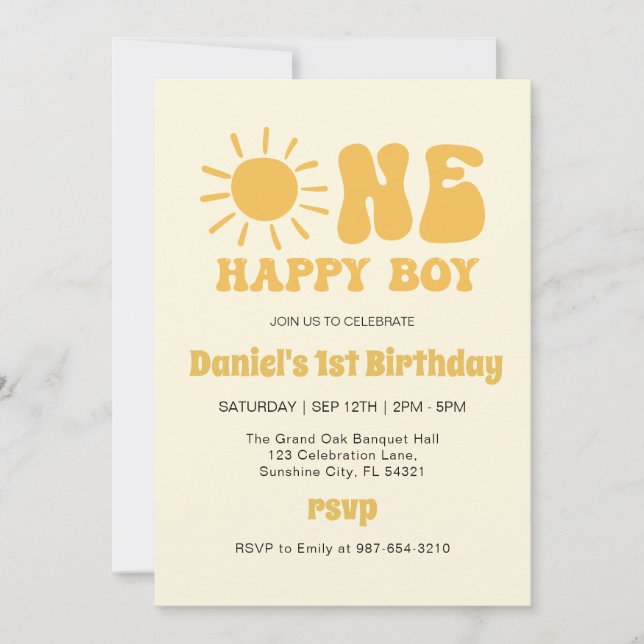 One Happy Boy,Sunshine 1st Birth Invitation (Front)