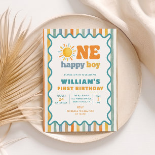 One Happy Boy Sunshine 1st Birthday Invitation