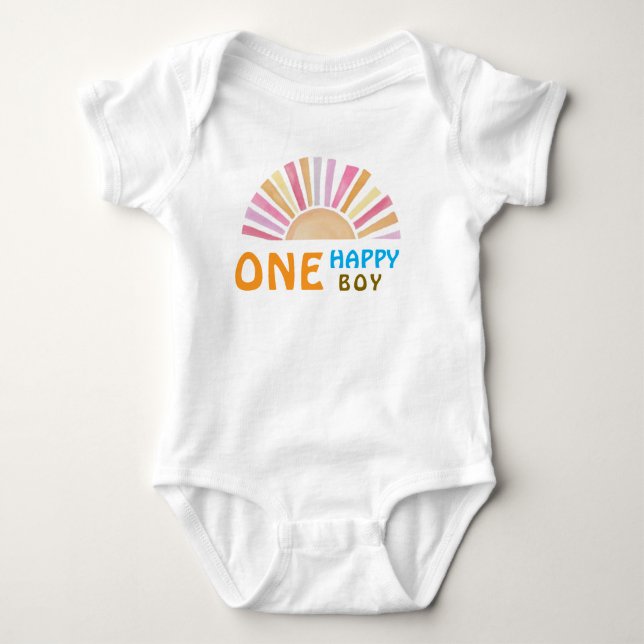 One Happy Boy Sunshine  1st Birthday or Everyday Baby Bodysuit (Front)