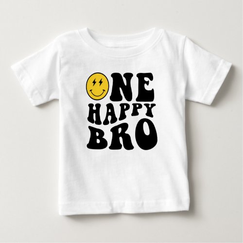 One Happy Bro Smile Boy 1st Birthday Matching  Baby T_Shirt