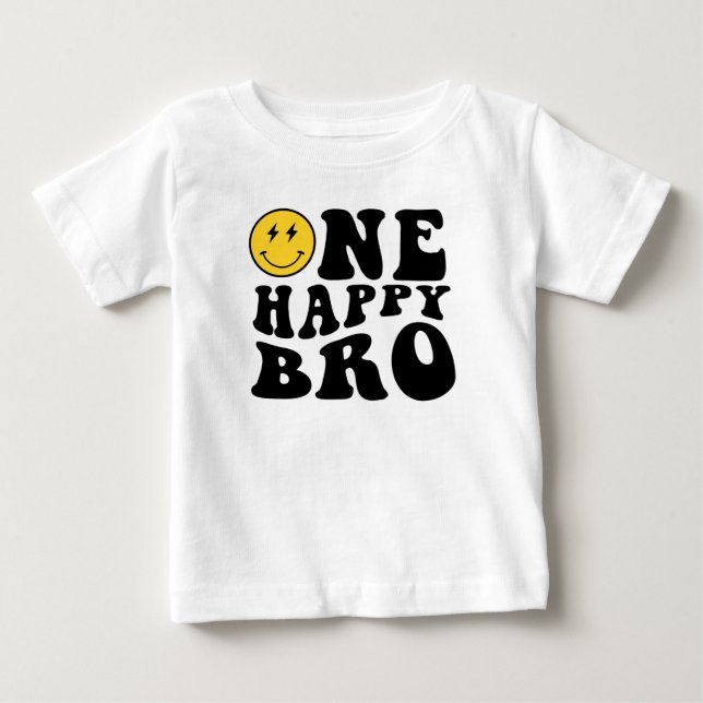 One Happy Bro Smile Boy 1st Birthday Matching  Baby T-Shirt (Front)