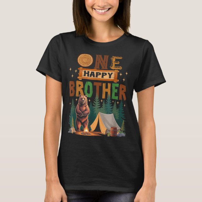 One Happy Brother Camper 1st Birthday Camng Bear  T-Shirt (Front)
