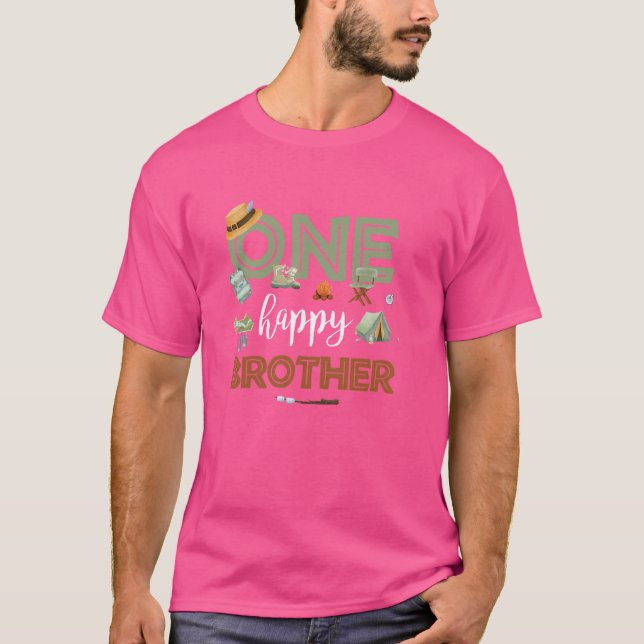 One Happy Brother Camper First Birthday Camping Pa T-Shirt (Front)