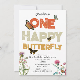 One Happy Butterfly Invite 1st Wildflower Birthday