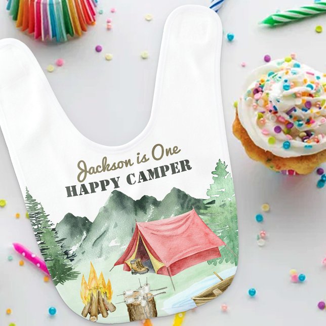 One Happy Camper 1st Birthday Camping Baby Bib (Creator Uploaded)