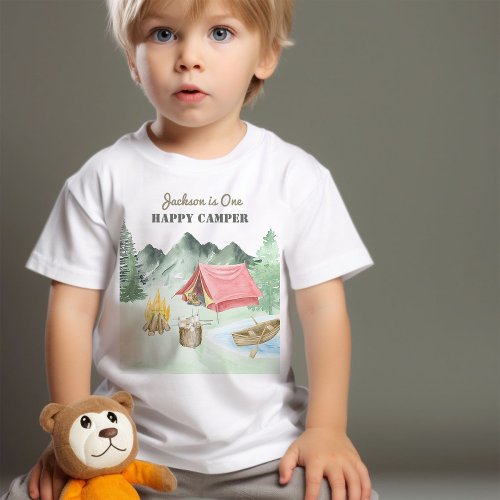 One Happy Camper 1st Birthday Camping Baby T_Shirt