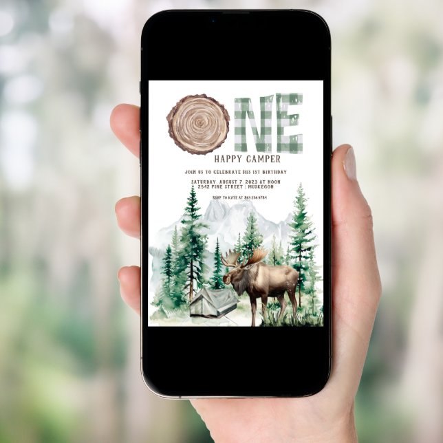 One Happy Camper 1st Birthday Camping Invitation (Front Digital)