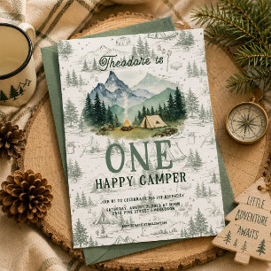 One Happy Camper 1st Birthday Camping Invitation