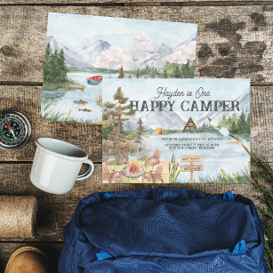 One Happy Camper 1st Birthday Camping Invitation
