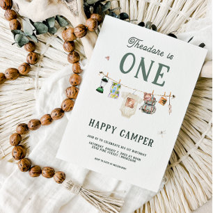 One Happy Camper 1st Birthday Camping Invitation