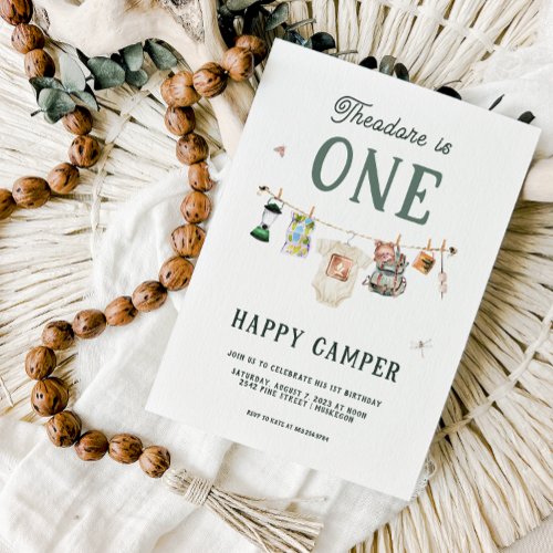 One Happy Camper 1st Birthday Camping Invitation