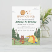 One Happy Camper 1st Birthday Camping Watercolor Invitation (Standing Front)