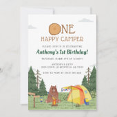 One Happy Camper 1st Birthday Camping Watercolor Invitation (Front)