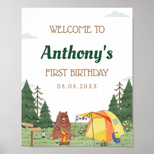 One Happy Camper 1st Birthday Camping Welcome Poster