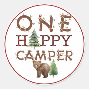 One Happy Camper 1st Birthday Favor Sticker