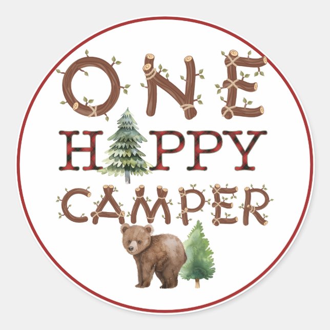 One Happy Camper 1st Birthday Favor Sticker (Front)
