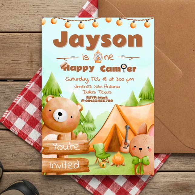 One Happy Camper - 1st birthday Invitation (One Happy Camper - 1st birthday Invitation)