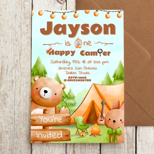 One Happy Camper _ 1st birthday Invitation