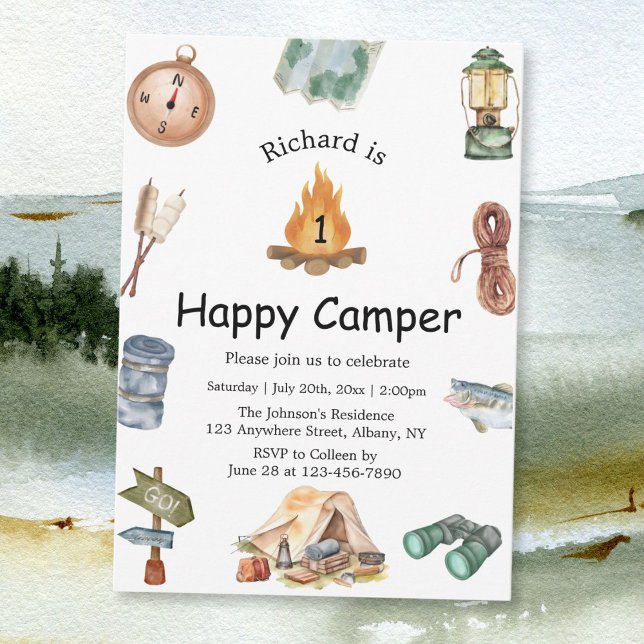 One Happy Camper 1st Birthday Invitation (Creator Uploaded)