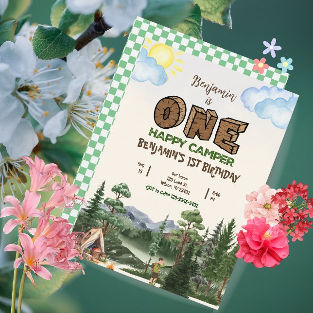 One Happy Camper 1st Birthday Invitation - Editabl (One Happy Camper 1st Birthday Invitation - Editable & Printable)