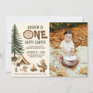 One Happy Camper 1st Birthday Invitation Photo