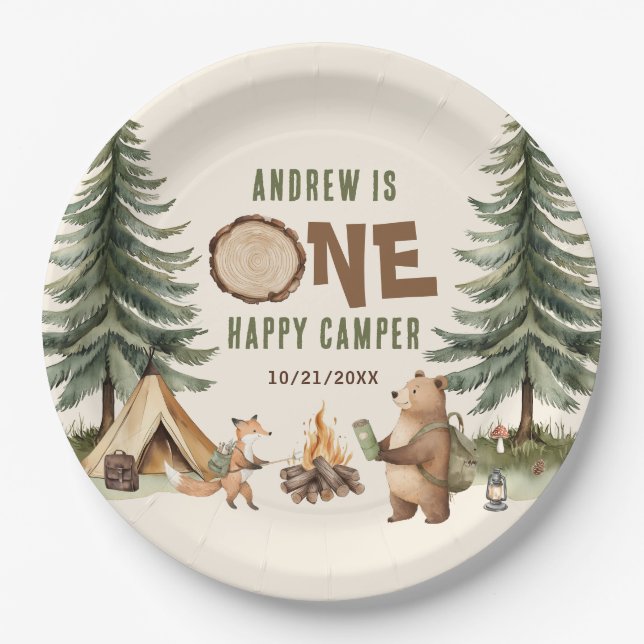 One Happy Camper 1st Birthday Paper Plates (Front)
