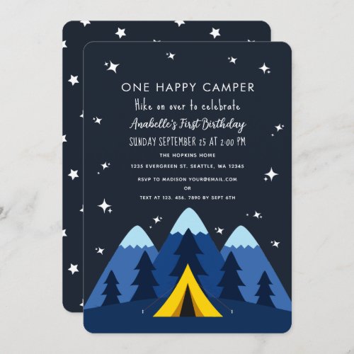 One Happy Camper 1st Birthday Party Invitation