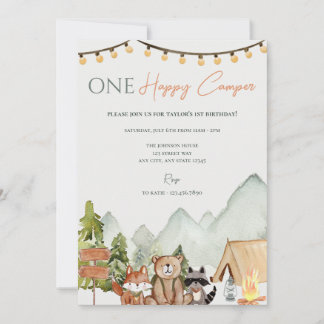 One Happy Camper 1st Birthday Party Invitation