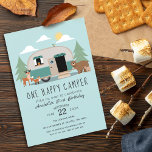 One Happy Camper 1st Birthday Party Invitation<br><div class="desc">Celebrate your sweetie's special day with this One Happy Camper 1st Birthday Party Birthday design. The design features a camper and cute woodland animals. The reverse is a pattern of white polka-dots. You can customize this further by clicking on the "PERSONALIZE" button.</div>