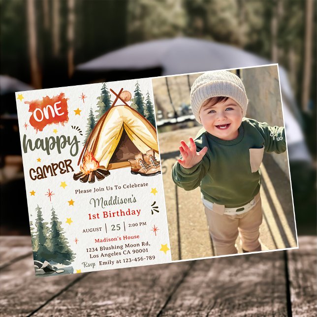  One Happy Camper 1st Birthday Party Photo  Invitation (Creator Uploaded)