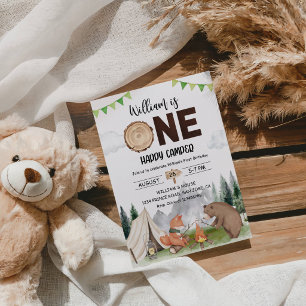 One Happy Camper 1st Birthday-Rustic Woodland Boy  Invitation